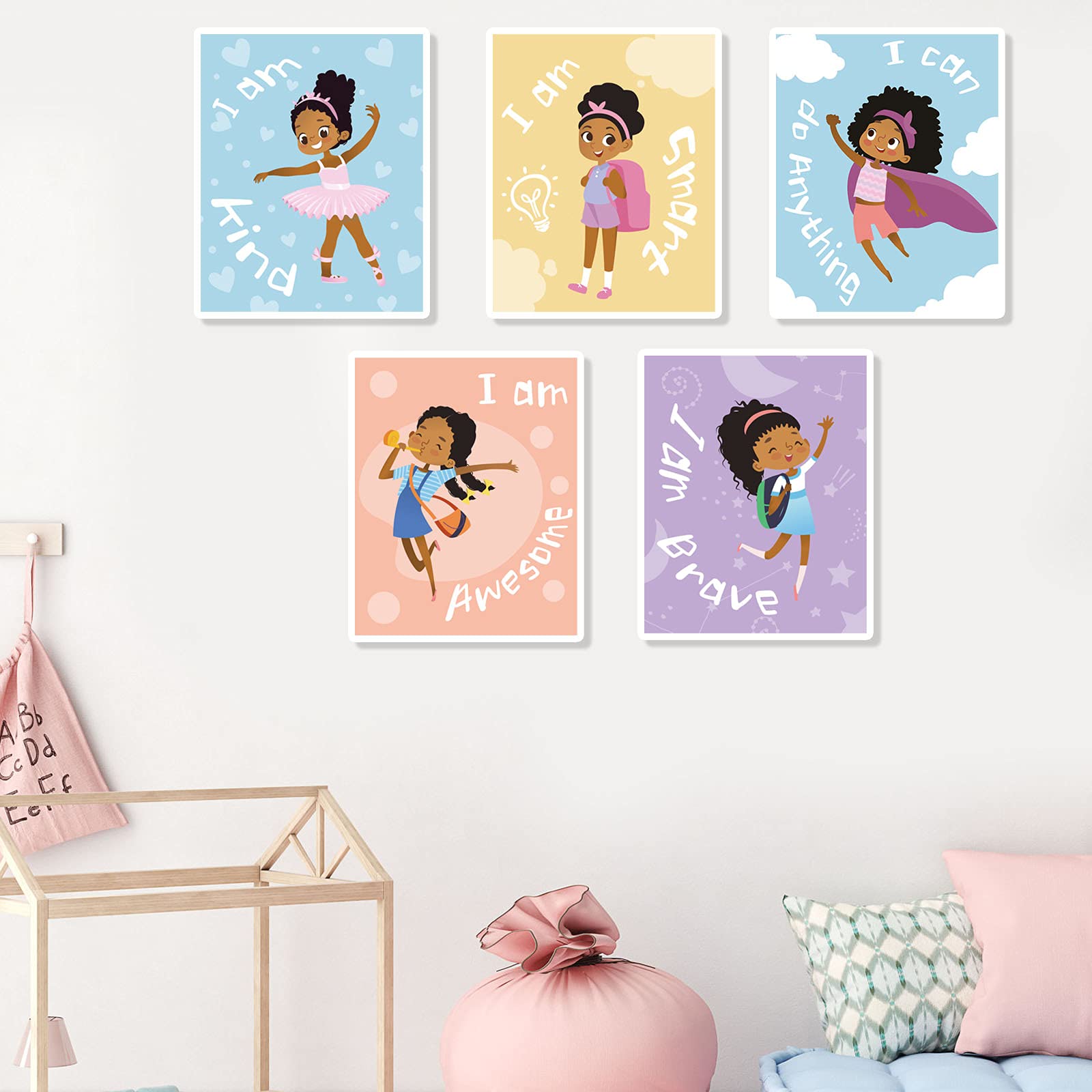 Outus 9 Pieces Black Girl Wall Decor For Girls Room Inspirational Quote African American Wall Art Motivational Saying Wall Decor